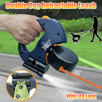 Reflective Tangle-Free Retractable Double Dog Leash™